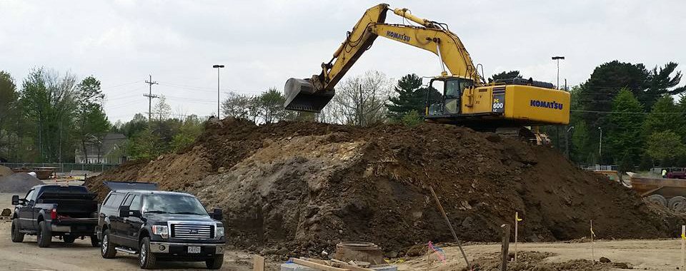 An Ohio construction site mapped with stakes placed by Vector Surveying Services, LLC.